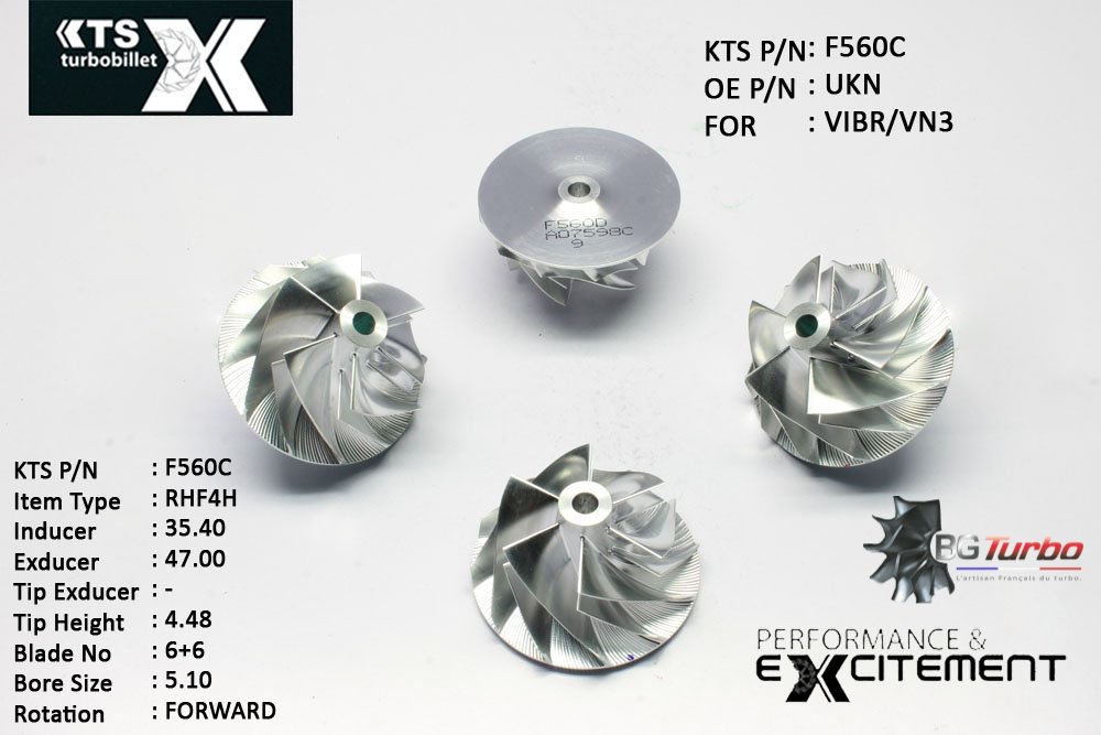 Turbo ROUE FORGÉE MFS PERFORMANCE - 6+6 PALES - INDUCER : 35,4 - EXDUCER : 47 - TYPE : RHF4HANGLE : 60° - ROTATION : Forward - SUPER BACK : 1,4 - BORE SIZE : 5,1
